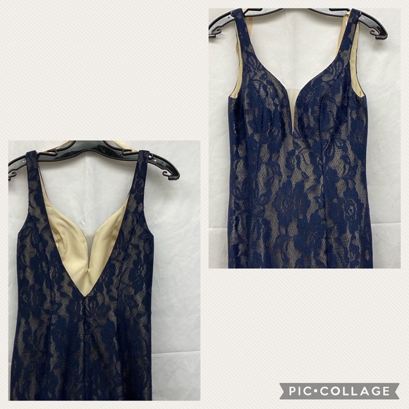 Glow dress NAVY and RED sleeveless low back mermaid lace gown - Picture 4 of 5